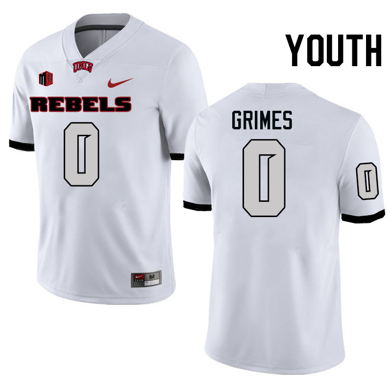 Youth #0 Tony Grimes UNLV Rebels College Football Jerseys Stitched-White